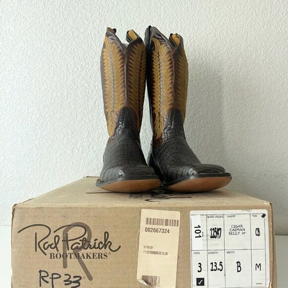 NEW Rod Patrick Mens Cowboy Boots Sz 13.5A Brown Caiman Belly Square Toe RPM101 - Picture 11 of 12